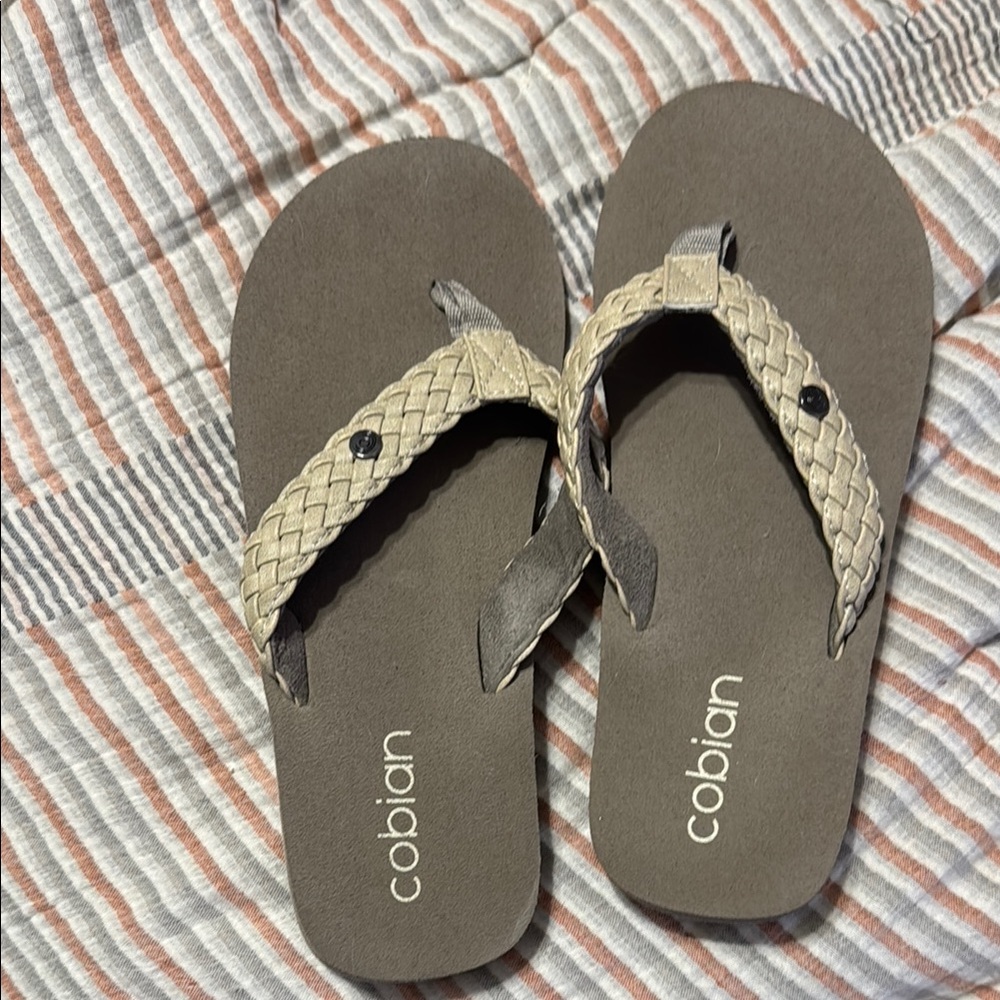 Cobian Braided Flip Flops in Brown and Tan